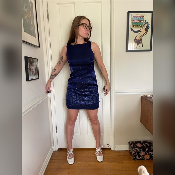 90s Y2K Blue Glitter Iridescent Mini Dress - Picture 2 of 10